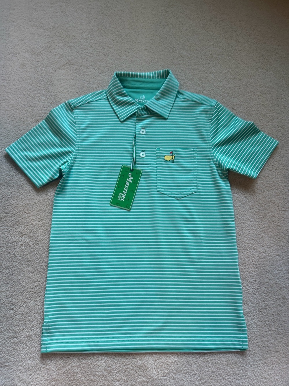 Masters Boys' Striped Polo in Mint with White Stripes